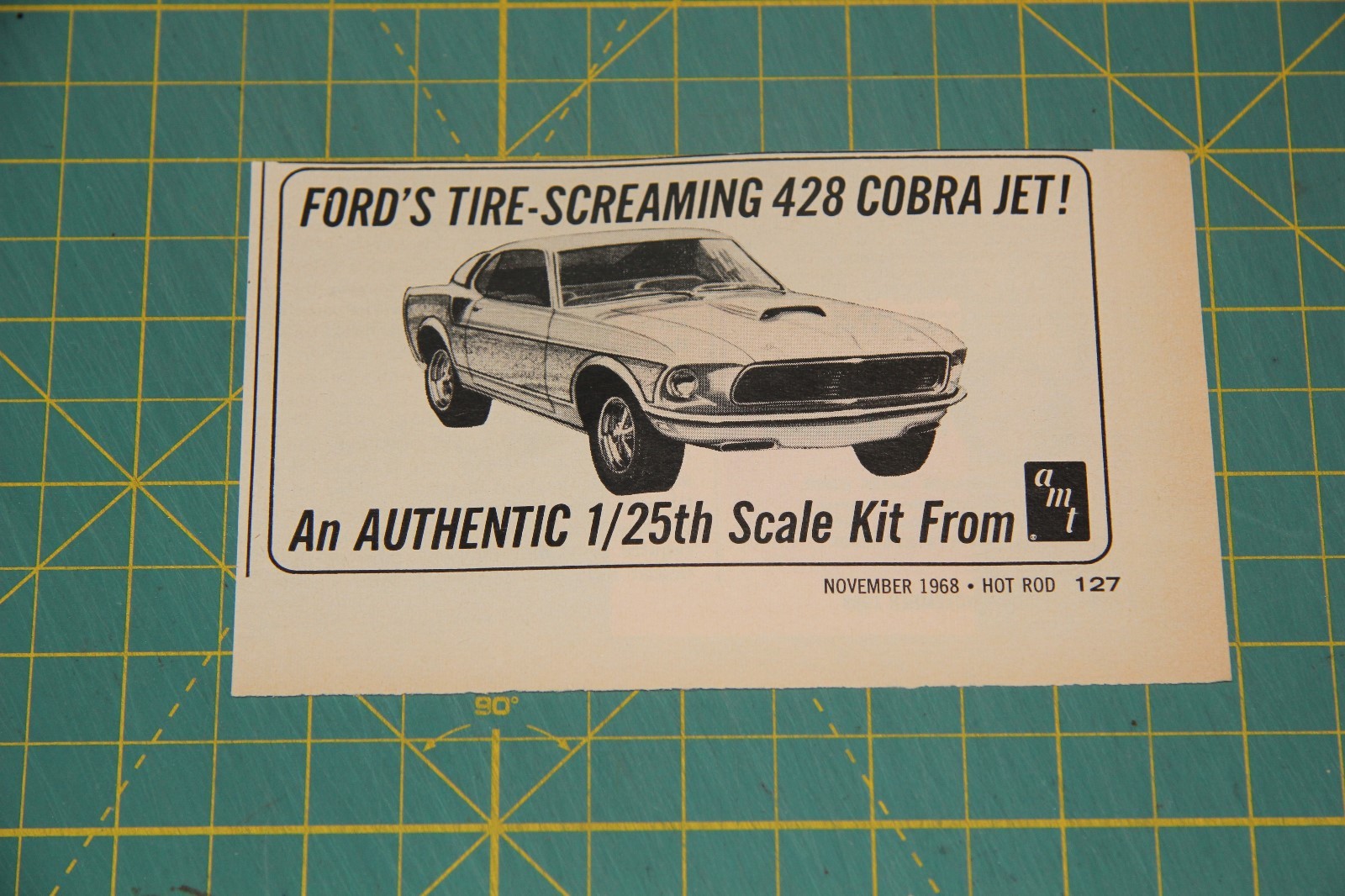 1968 68 AMT Ford Mustang 428 Cobra Jet Model Car Kit Magazine Ad 1/25