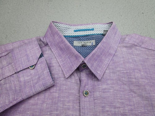 Ted Baker Shirt Mens 5 Purple Linen Casual Chambray Workshirt Adult Large - Picture 3 of 11