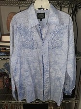 Montero Jeans Mens Blue Long Sleeve Western Embroidered/embellished Shirt Size L