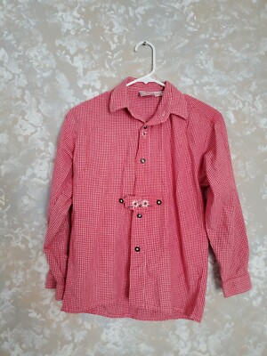 Isar TRACHTEN red Plaid Embroidered Blouse Traditional dirndl Top 152 100 cotton