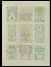 ART NOUVEAU ORNAMENTS, SOLC - 1909 LITHOGRAPH - FLOWERS