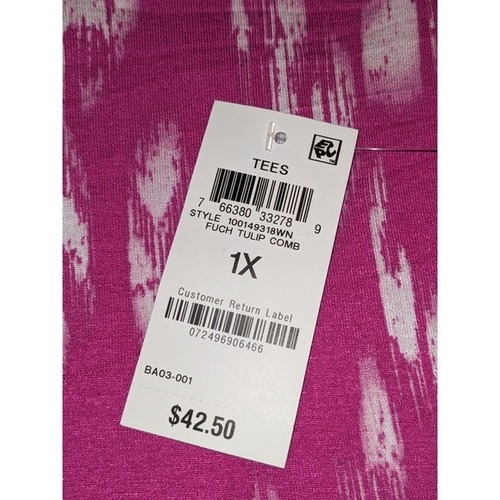 Blusa manica corta collo scoop top stampa astratta rosa JM Collection 1X nuova con etichette - Foto 5 di 9