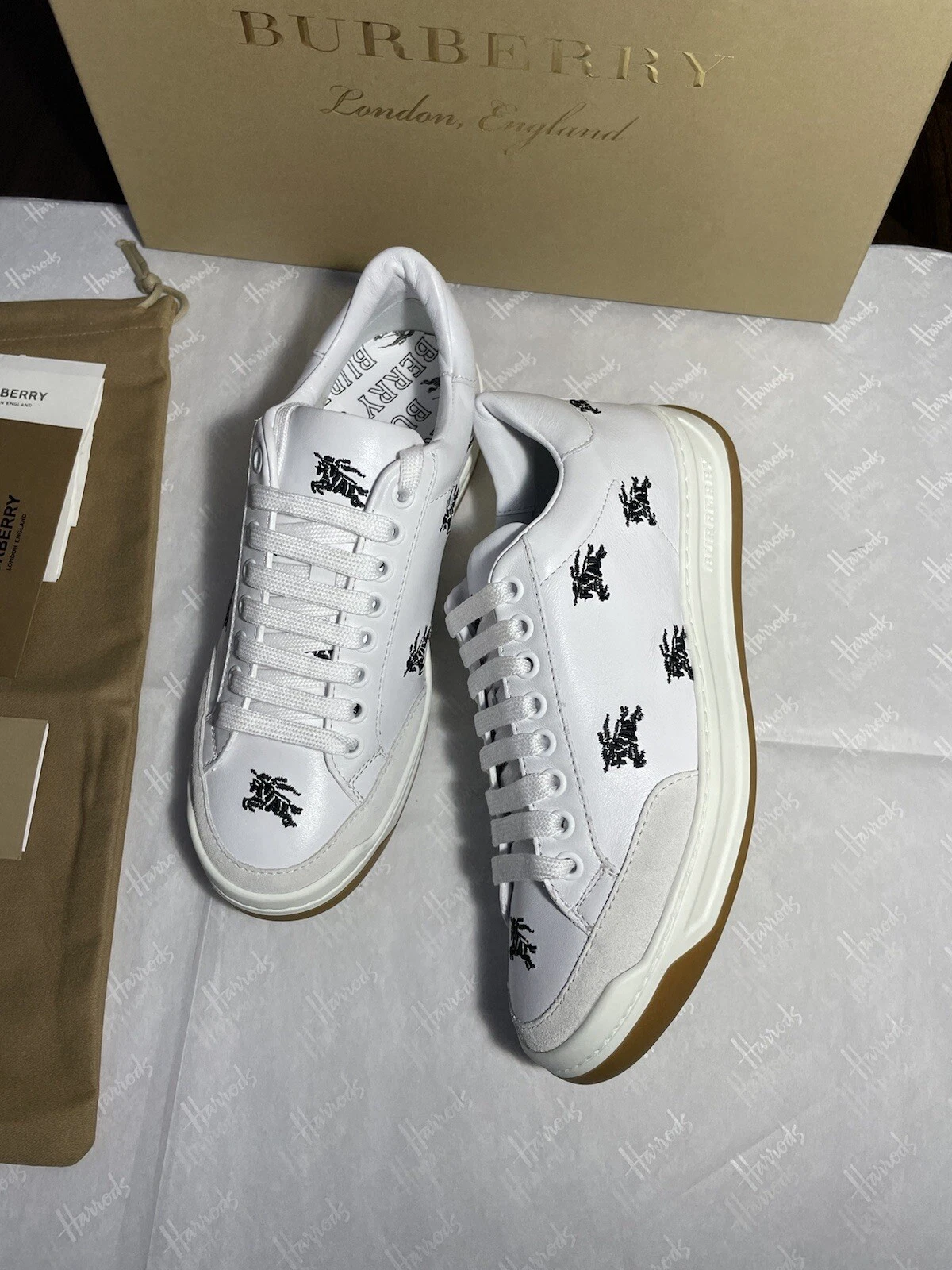 Burberry — BURBERRY White Equestrian Knight Trainers Sneakers Size 36.5 UK 3.5 RRP £495 NEW