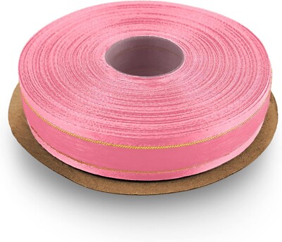 1 x Chiffonband Hellrosa mit Goldfaden 15 mm x 22 m Organza Band Schleifen