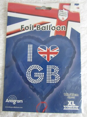 I Love GB 18'' Foil Balloon Uninflated Refillable Brand New In Sealed Package