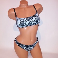 Victoria Secret Swim Bikini Set Large Top Medium Bottom Black Blue Snakeskin