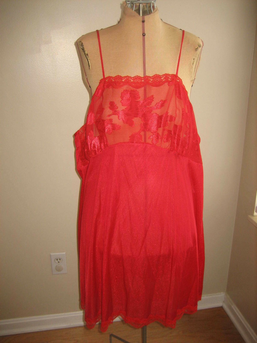 Love様 RN 14336 Red Nylon Chemise Nightgown, Sheer Bodice - Style 13531