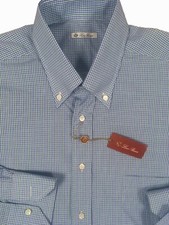 NEW Loro Piana Fine Dress Shirt  18.5 38/39 e46  Blue with Navy  Green Check