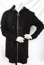 Sixth June Paris Black Faux Suede Hooded Jacket With Stretch Uk L New With Tags