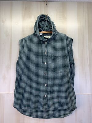 Northern Reflections Green Plaid Sleeveless Hooded Womens Shirt Large-8620