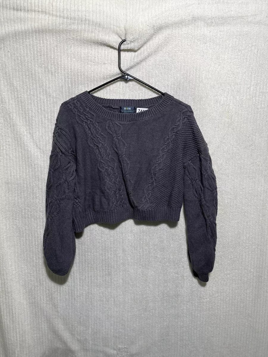 Maeve Anthropologie Womens Small Wool Sweater Crew Neck Ivory Crop Faded Black
