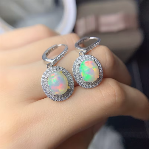 Natural Fire Opal Earrings, Women's Opal Earrings 925 Sterling Silver 8x10mm