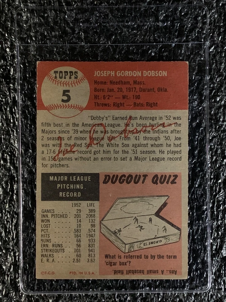 1953 Topps Baseball #5 Joe Dobson VG - Image 2 of 2