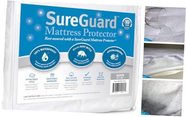 SureGuard Size Mattress Protector - 100% Waterproof, Queen Cotton Terry