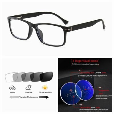 Multifocal Progressive Photochromic Rectangle Reading Glass up 0 to +300 Presc