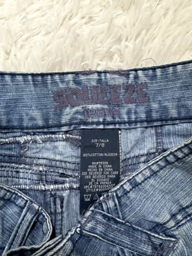 Y2K Low rise denim patchwork mini skirt micro SZ 7/8 30" fairy boho rockstar - Picture 3 of 6