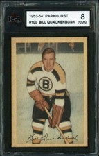 1953-54 PARKHURST #100 BILL QUACKENBUSH HALL OF FAME BOSTON BRUINS KSA 8 NM-MT