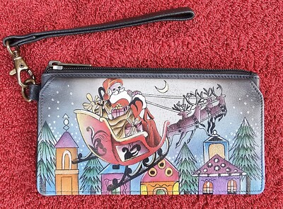 Anuschka Christmas Santa Riding in an Open Sleigh Wristlet Organizer