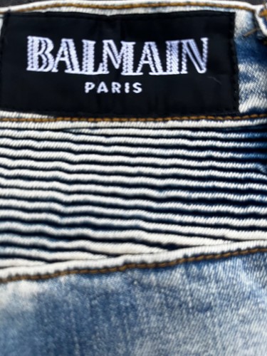 BALMAIN PARIS Moto Jeans Mens 36x32 Italy Denim Biker Stretch Ribbed Zipper Blue - Picture 4 of 9