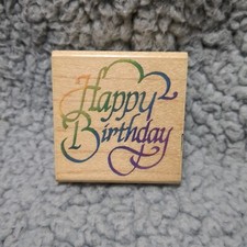 Vintage 1996 Stampendous Wood Mounted Rubber Stamp Happy Birthday D007