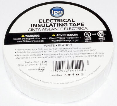 White Electrical Insulating Tape 3/4'' x 60' UL CSA 85828 IPG American Tape