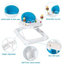 Babyjoy Baby Walker Adjustable Height Removable Toy Wheels Folding Portable Blue