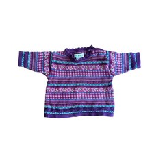 Vintage Gymboree 1998 Purple Floral Plaid Fair Isle Cotton Sweater Infant 6-12M