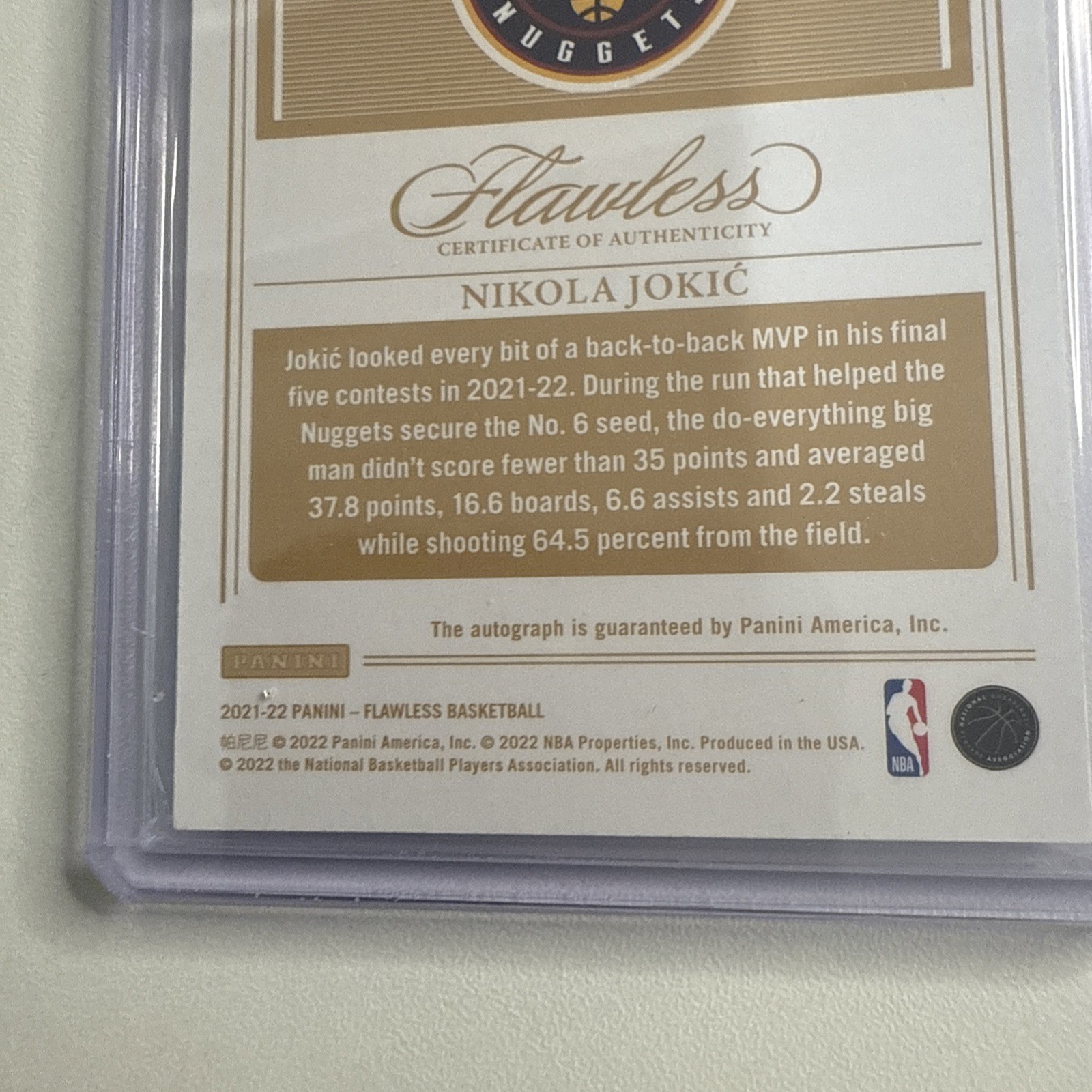 15/25 JSY# 1/1 ! 2021-22 Panini Flawless Nikola Jokic Momentous Auto #MMA-NKJ view 5