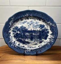 J&G Meakin Blue Merrie England 12" Oval Serving Platter