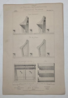1 Gravurplatte 1880 Bänke der Kirche von Juliénas Architektursammlung sehr guter Zustand