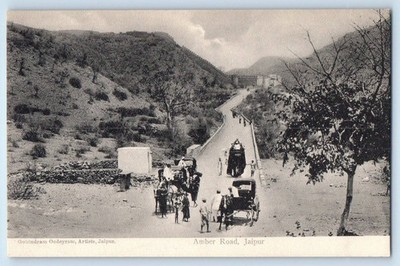 Rajasthan India Postcard Horse Carriage Amber Road Jaipur c1910 Antique
