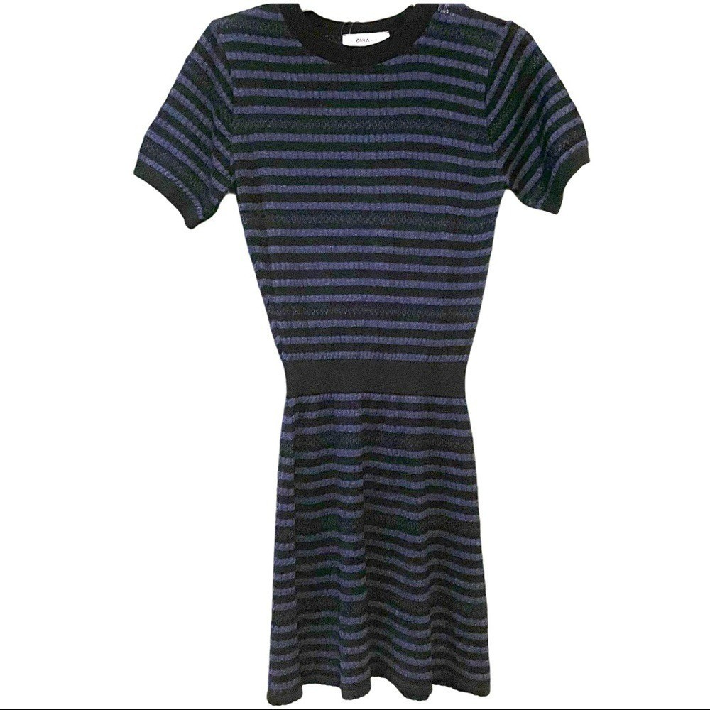 Zara Womens Knit Dress Stretch Blue Black Striped Knit Short Sleeve Size Small thumbnail 12