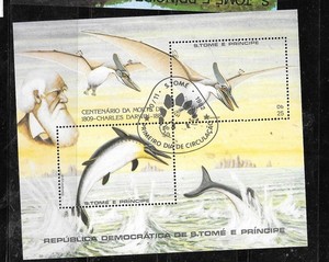 ST THOMAS #670 1982 DOLPHINS DARWIN SOUVENIR SHEET CTO USED XF PICTORIAL STAMP