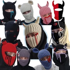 Knit Balaclava Hat with Cowhorn Full Face Mas...