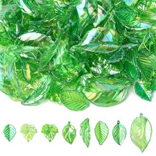 160Pcs UV Plating Acrylic Green Leaf Pendants, Leaves Plant Charms for DIY