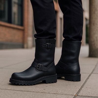 Solovair Black Greasy Steel Toe Capped Biker Tiestra Boots EU 39
