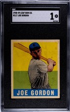 1948 Leaf #117 Joe Flash Gordon Rookie SGC 1 Vintage HOF RC Baseball Card (7654)