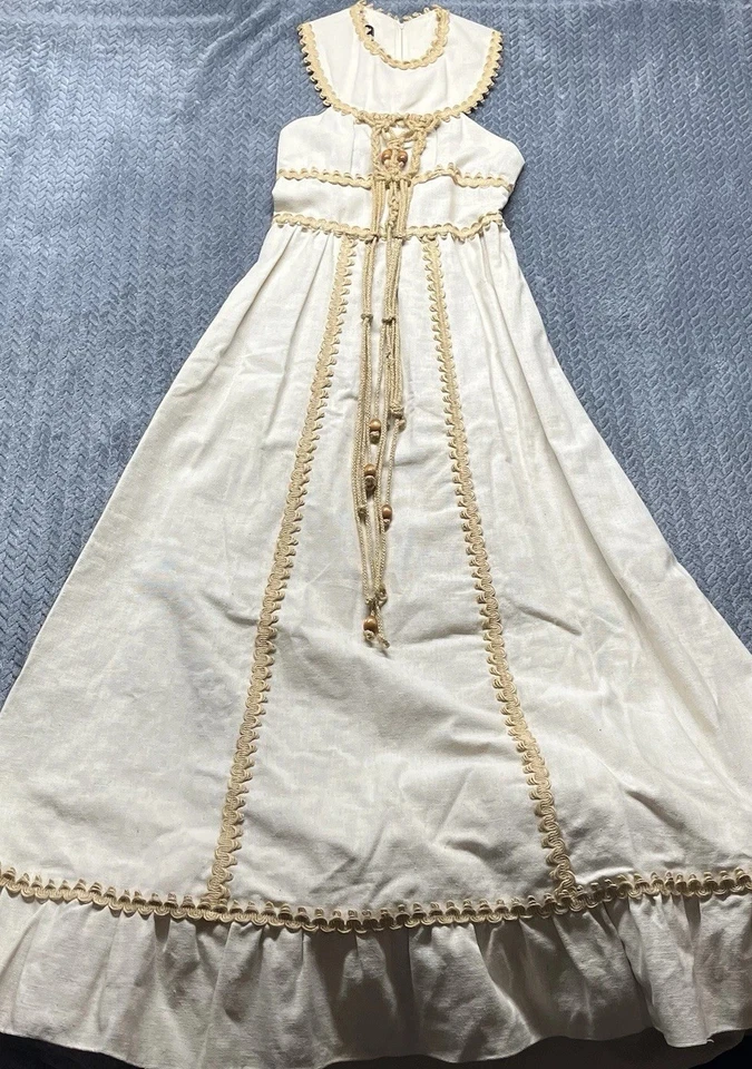 VTG Gunne Sax by Jessica Maxi Dress 70s Boho Macrame Lace Trim  Cottagecore Sz 5 - Image 3 of 4