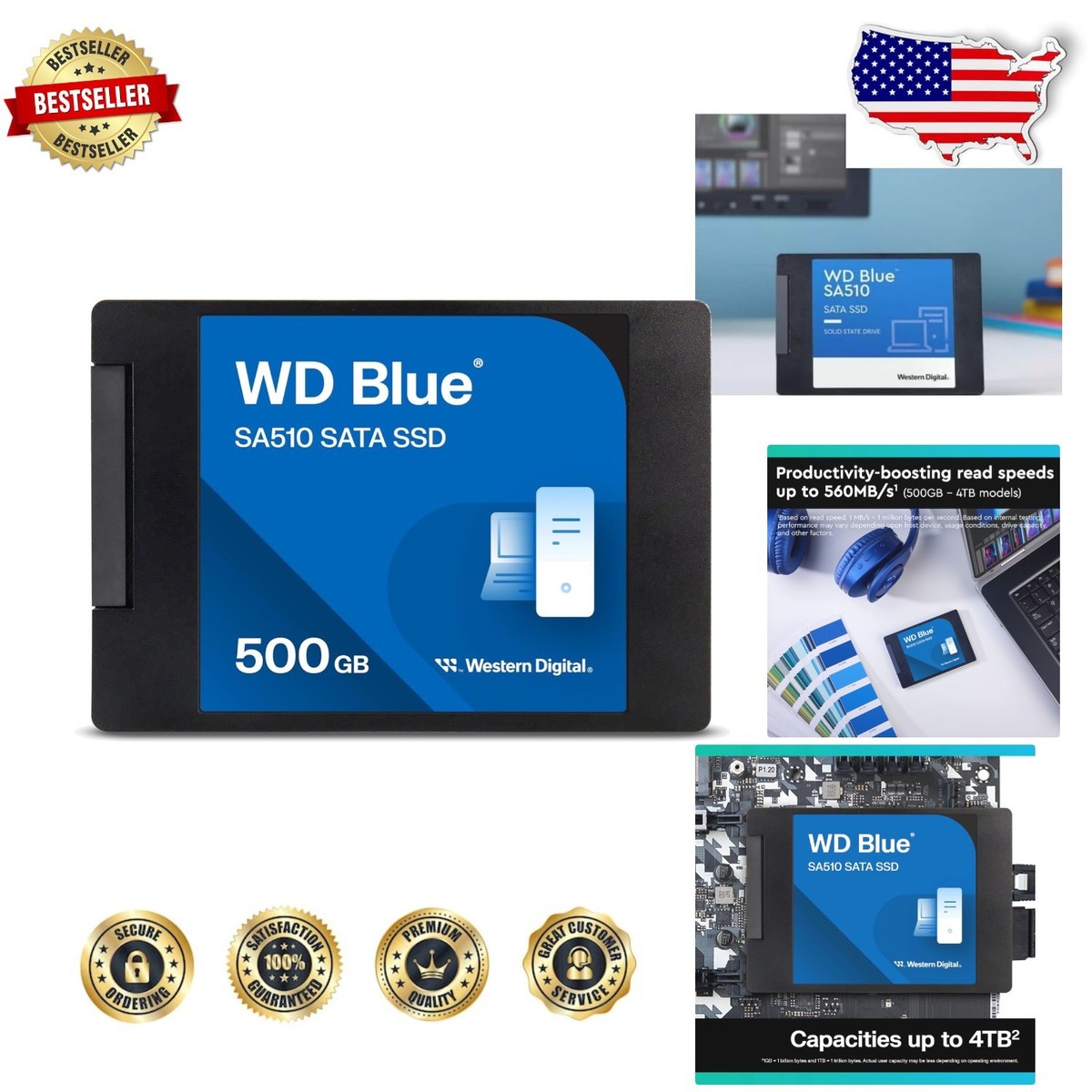 Upgrade Your PC! 500GB WD Blue SA510 SATA SSD - 560MB/s, 7mm