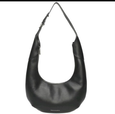 French Connection -Black Layla Oversized Half Moon Crescent Minimalist Hobo Bag