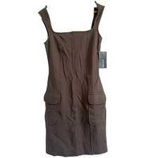 Liz & Sara Brown Square Neck Sleeveless Mini Knit Dress Pockets Stretch S