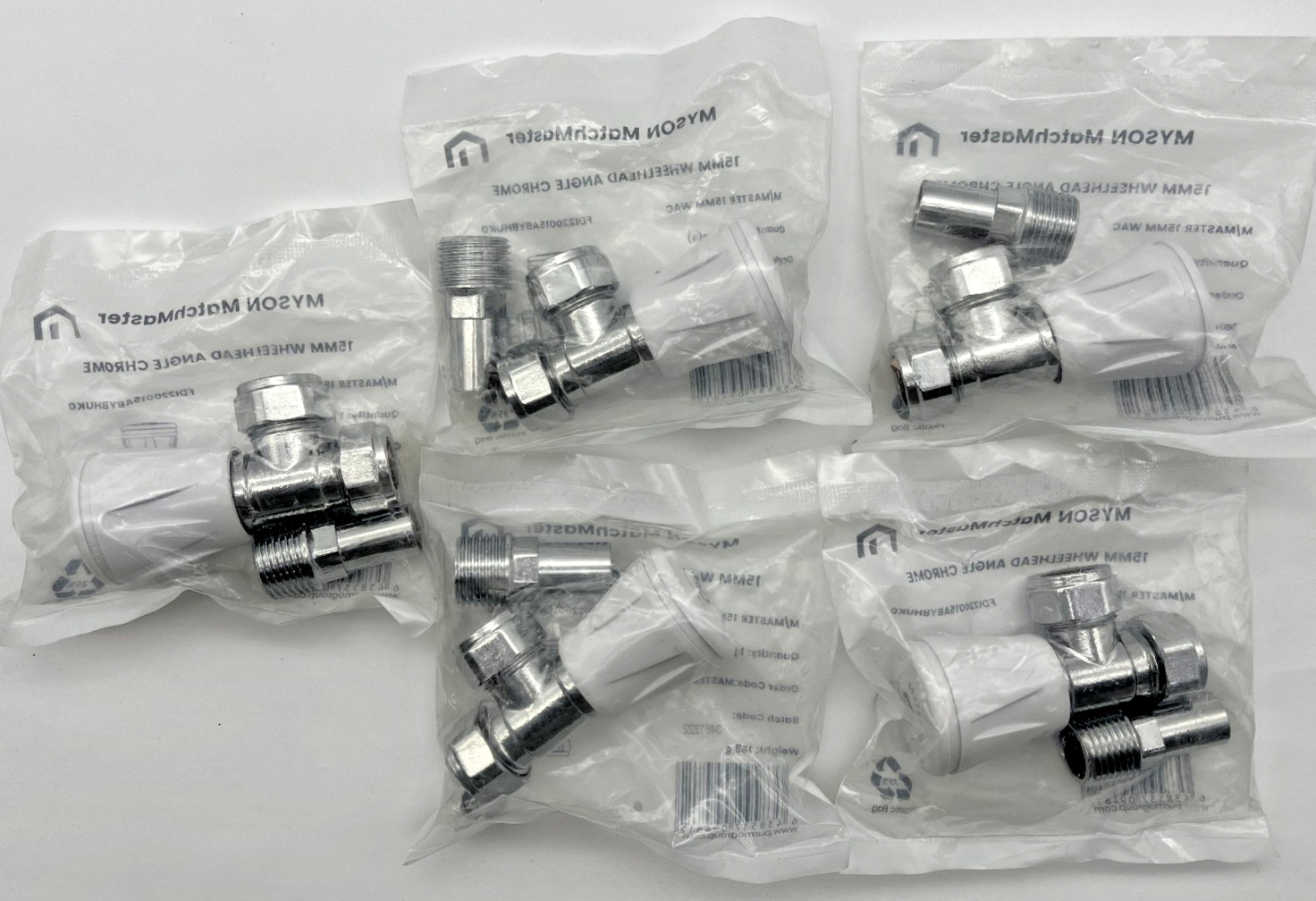 Myson Matchmaster 15mm angled wheelhead radiator valve in chrome X5. Joblot