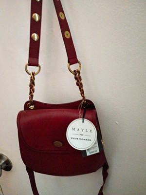 Club Monaco Women s Burgundy Shoulder Bag Chain Strap Snap Closure Gold