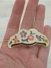 Vintage Hair Clip 1980s Gold Tone & Multicolour Enamel Cloisonne Slide 7cm x 3cm