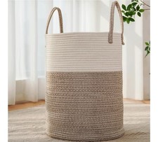 Large Woven Laundry Basket 60L Cotton Rope Bin for Clothes, Blankets, Toys,Brown