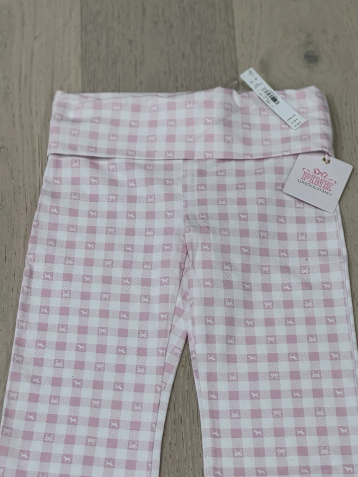 VS PINK x LoveShackFancy Cotton Foldover Flare Leggings ICON GINGHAM LIMITED XS - Image 4 of 4