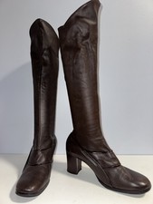 Vtg 60s sz 8.5 GOLO Go Go MOD Italian Brown Stretch Leather Vintage Dress Boots