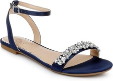 Jewel Badgley Mischka Ohara Minimalist Crystal Adorned Flats Navy-7