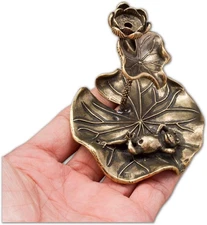 Brass Waterfall Incense Burner - Lotus Backflow Design with Cute Frog | Stylish 