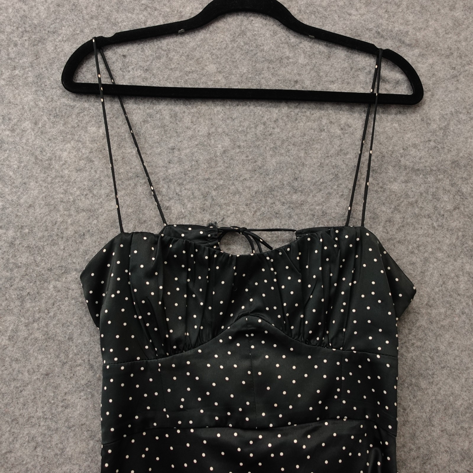 Womens Polka Dot Dress XS Black Corset Satin Cut Out Back SLIM Stretch Midi ZARA thumbnail 14